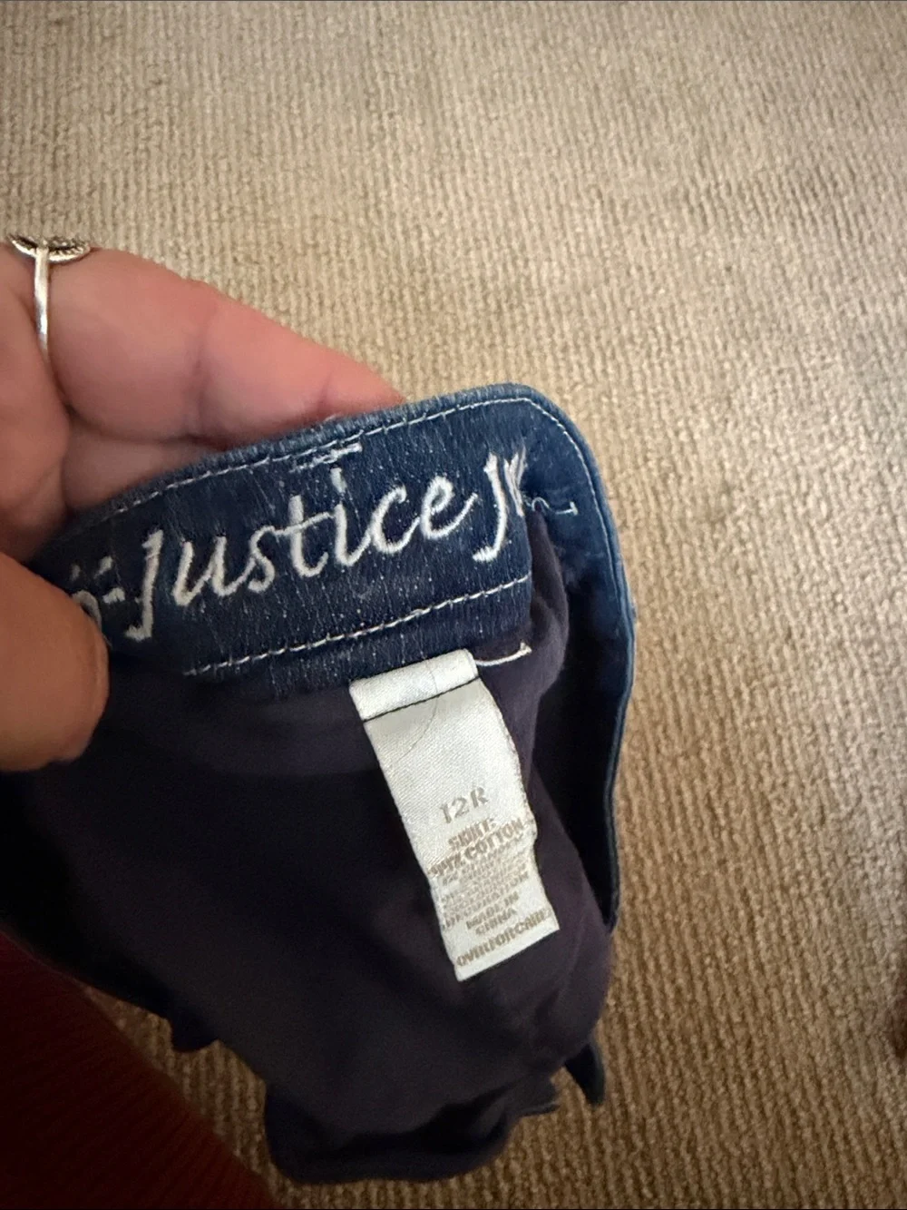 Justice Dark Blue Denim Mini Skirt with Rhinestone Peace Motif